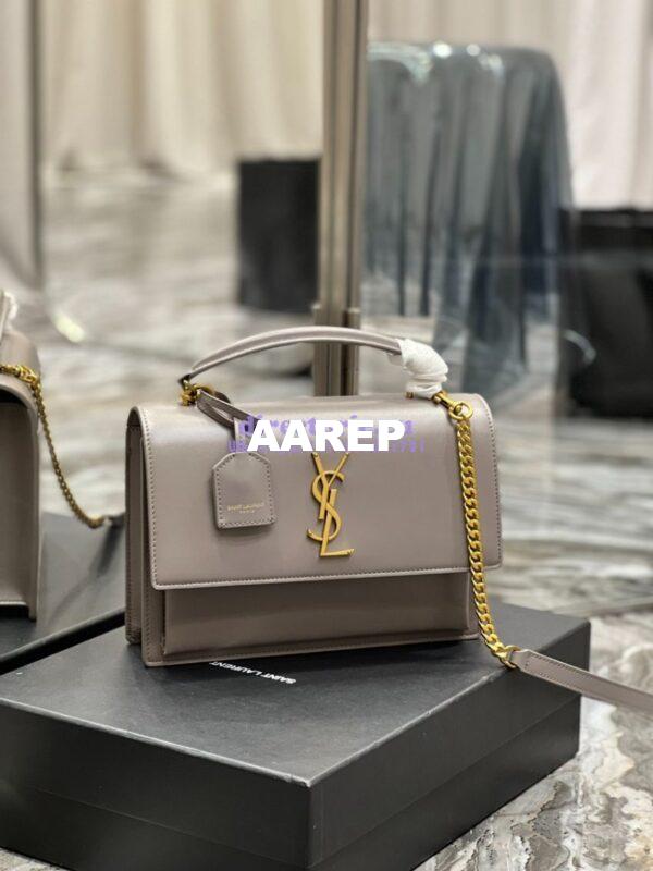 Replica YSL Saint Laurent Medium Sunset Satchel In Smooth Leather 634723 Grey 4