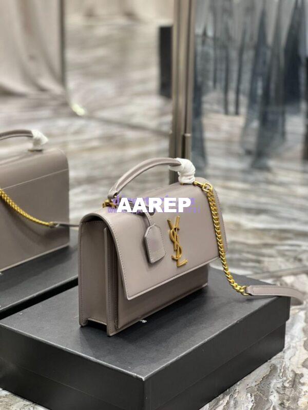 Replica YSL Saint Laurent Medium Sunset Satchel In Smooth Leather 634723 Grey 5