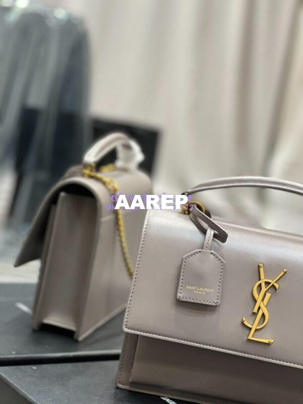 Replica YSL Saint Laurent Medium Sunset Satchel In Smooth Leather 634723 Grey 6
