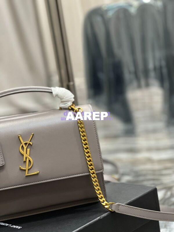 Replica YSL Saint Laurent Medium Sunset Satchel In Smooth Leather 634723 Grey 7