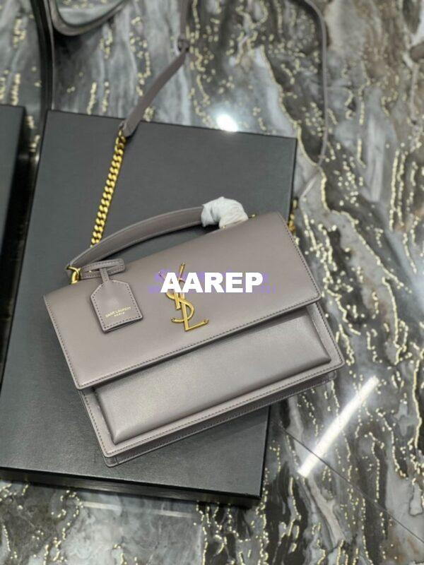 Replica YSL Saint Laurent Medium Sunset Satchel In Smooth Leather 634723 Grey 8