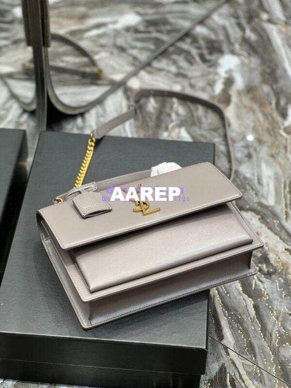 Replica YSL Saint Laurent Medium Sunset Satchel In Smooth Leather 634723 Grey 11