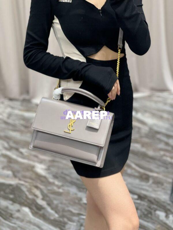 Replica YSL Saint Laurent Medium Sunset Satchel In Smooth Leather 634723 Grey 17