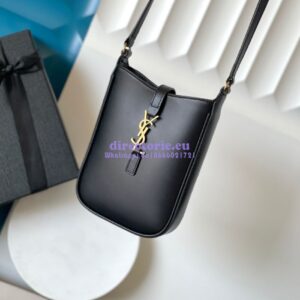 Replica YSL Saint Laurent Le 5 À 7 Mini Vertical In Shiny Leather 7352142 Black 2