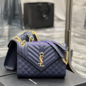 Replica YSL Saint Laurent Medium Envelope Bag In Mix Matelassé Grain De Poudre Embossed Leather 487206 Marine