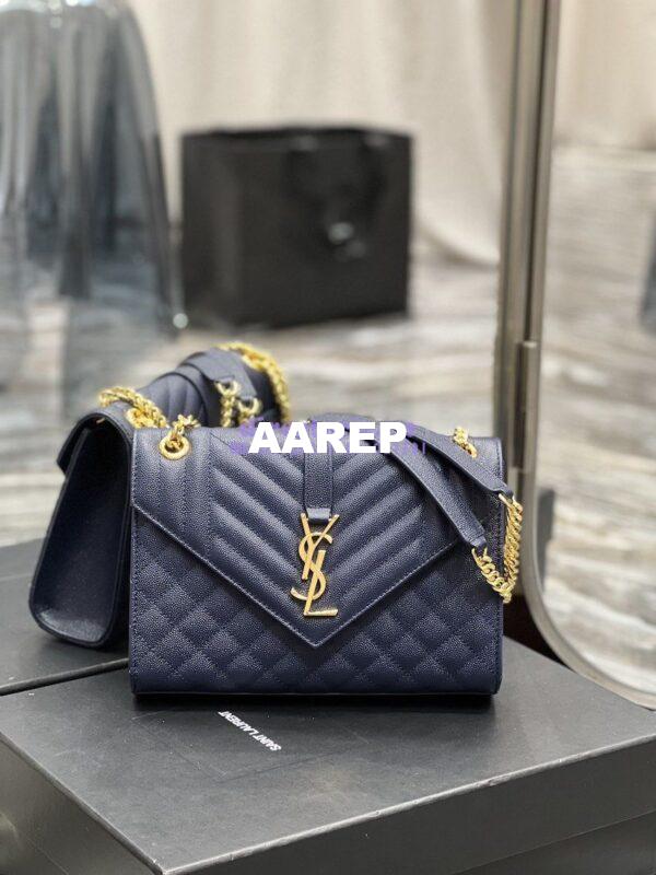 Replica YSL Saint Laurent Medium Envelope Bag In Mix Matelassé Grain De Poudre Embossed Leather 487206 Marine 3