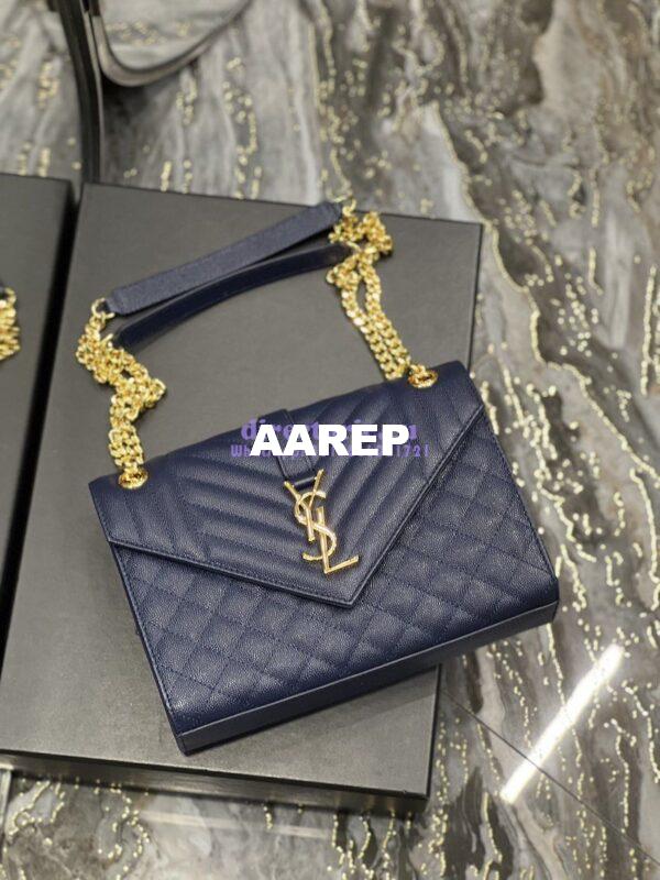 Replica YSL Saint Laurent Medium Envelope Bag In Mix Matelassé Grain De Poudre Embossed Leather 487206 Marine 5