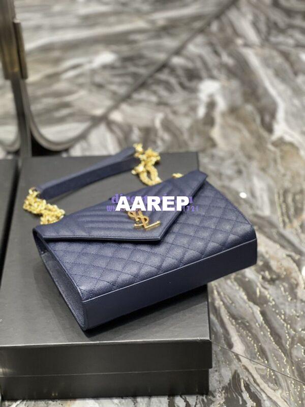 Replica YSL Saint Laurent Medium Envelope Bag In Mix Matelassé Grain De Poudre Embossed Leather 487206 Marine 9