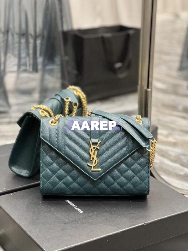 Replica YSL Saint Laurent Medium Envelope Bag In Mix Matelassé Grain De Poudre Embossed Leather 487206 Turquoise 3
