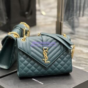 Replica YSL Saint Laurent Medium Envelope Bag In Mix Matelassé Grain De Poudre Embossed Leather 487206 Turquoise 2