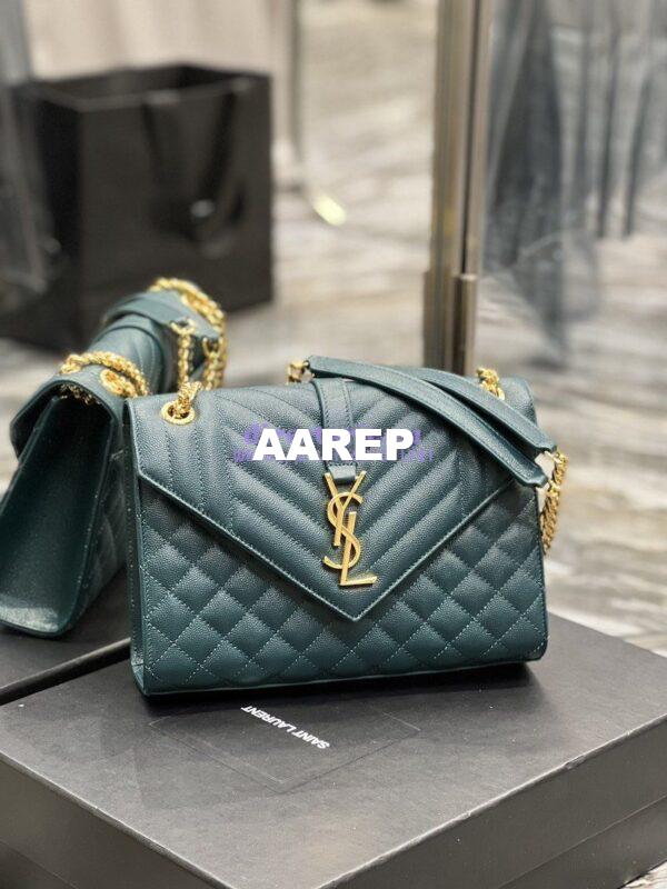 Replica YSL Saint Laurent Medium Envelope Bag In Mix Matelassé Grain De Poudre Embossed Leather 487206 Turquoise 4