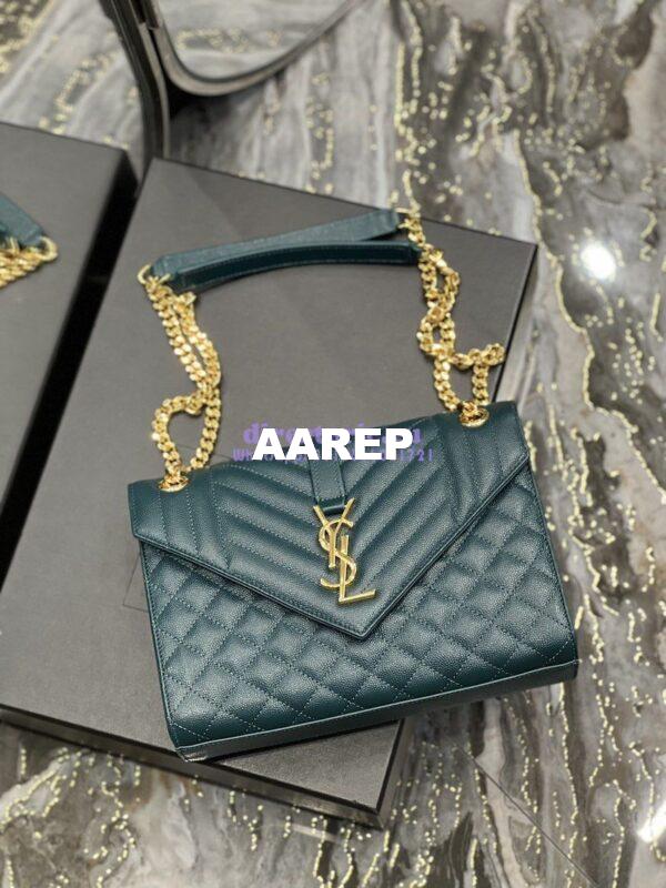 Replica YSL Saint Laurent Medium Envelope Bag In Mix Matelassé Grain De Poudre Embossed Leather 487206 Turquoise 5