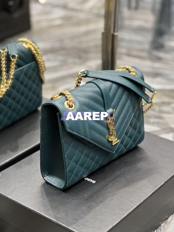 Replica YSL Saint Laurent Medium Envelope Bag In Mix Matelassé Grain De Poudre Embossed Leather 487206 Turquoise 8