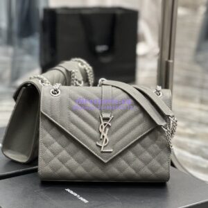 Replica YSL Saint Laurent Medium Envelope Bag In Mix Matelassé Grain De Poudre Embossed Leather 487206 Grey in Silver Hardware