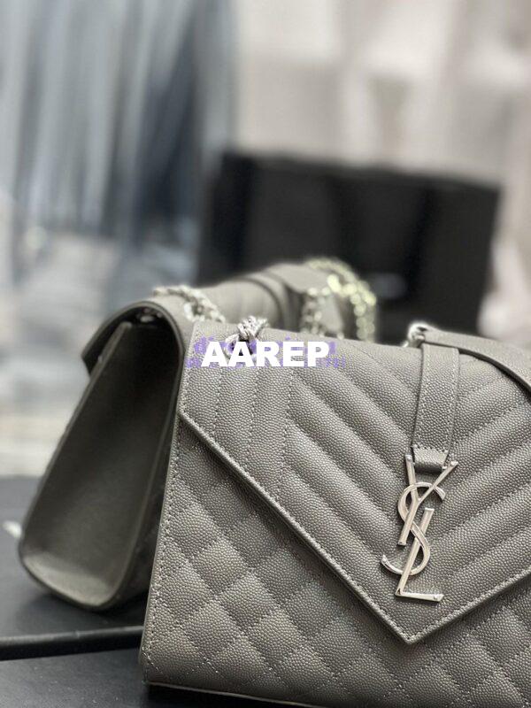 Replica YSL Saint Laurent Medium Envelope Bag In Mix Matelassé Grain De Poudre Embossed Leather 487206 Grey in Silver Hardware 5