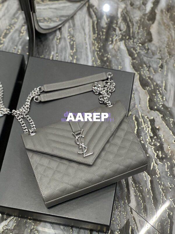 Replica YSL Saint Laurent Medium Envelope Bag In Mix Matelassé Grain De Poudre Embossed Leather 487206 Grey in Silver Hardware 6