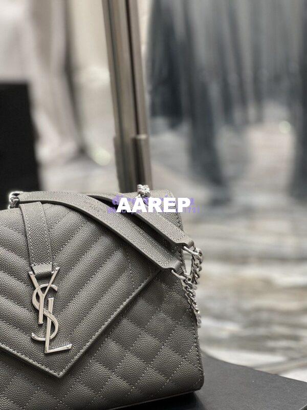 Replica YSL Saint Laurent Medium Envelope Bag In Mix Matelassé Grain De Poudre Embossed Leather 487206 Grey in Silver Hardware 7