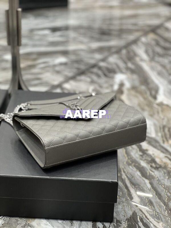 Replica YSL Saint Laurent Medium Envelope Bag In Mix Matelassé Grain De Poudre Embossed Leather 487206 Grey in Silver Hardware 14