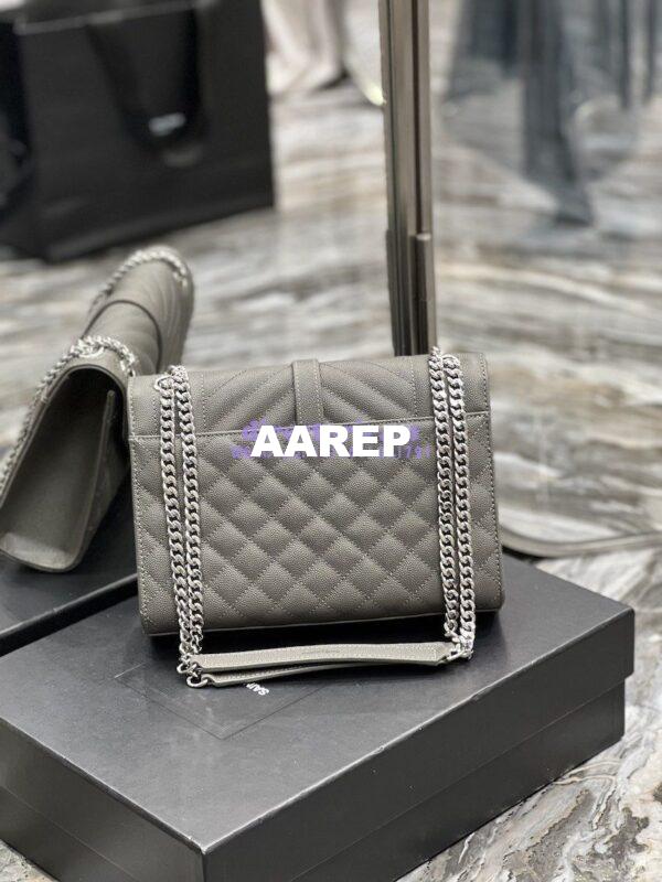 Replica YSL Saint Laurent Medium Envelope Bag In Mix Matelassé Grain De Poudre Embossed Leather 487206 Grey in Silver Hardware 15