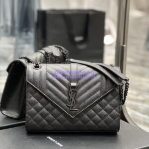 Replica YSL Saint Laurent Medium Envelope Bag In Mix Matelassé Grain De Poudre Embossed Leather 487206 Black in Black Hardware