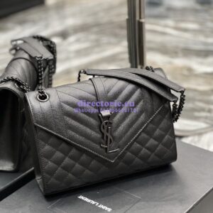 Replica YSL Saint Laurent Medium Envelope Bag In Mix Matelassé Grain De Poudre Embossed Leather 487206 Black in Black Hardware 2