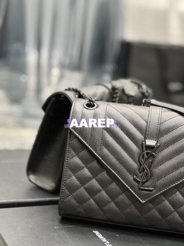 Replica YSL Saint Laurent Medium Envelope Bag In Mix Matelassé Grain De Poudre Embossed Leather 487206 Black in Black Hardware 3