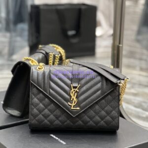 Replica YSL Saint Laurent Medium Envelope Bag In Mix Matelassé Grain De Poudre Embossed Leather 487206 Black in Gold Hardware