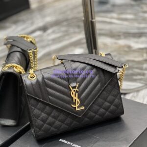 Replica YSL Saint Laurent Medium Envelope Bag In Mix Matelassé Grain De Poudre Embossed Leather 487206 Black in Gold Hardware 2