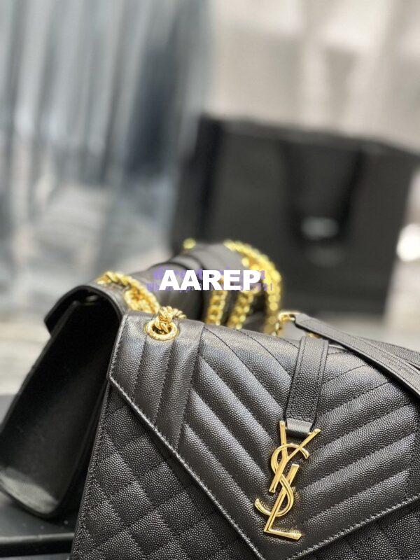 Replica YSL Saint Laurent Medium Envelope Bag In Mix Matelassé Grain De Poudre Embossed Leather 487206 Black in Gold Hardware 5