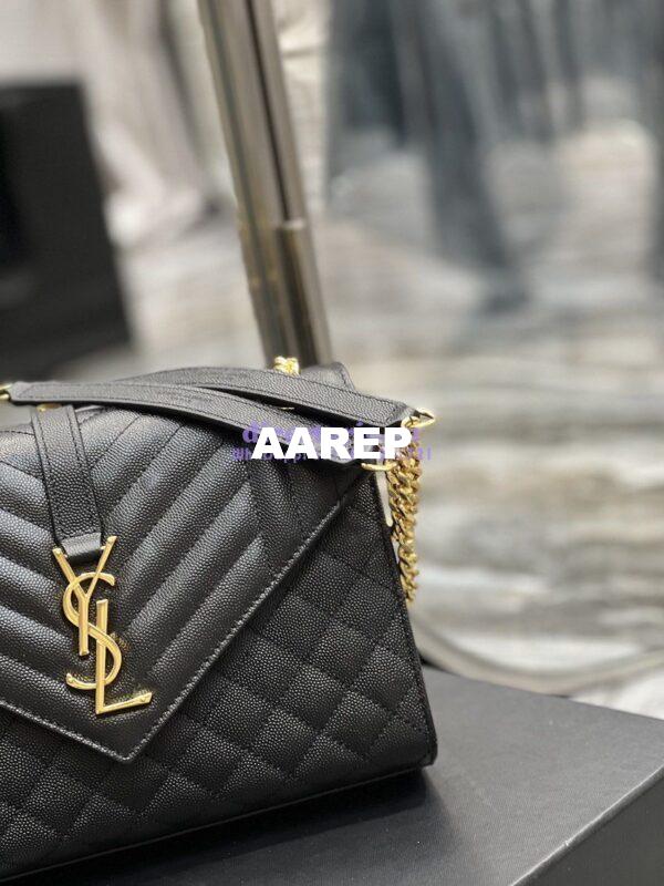 Replica YSL Saint Laurent Medium Envelope Bag In Mix Matelassé Grain De Poudre Embossed Leather 487206 Black in Gold Hardware 6