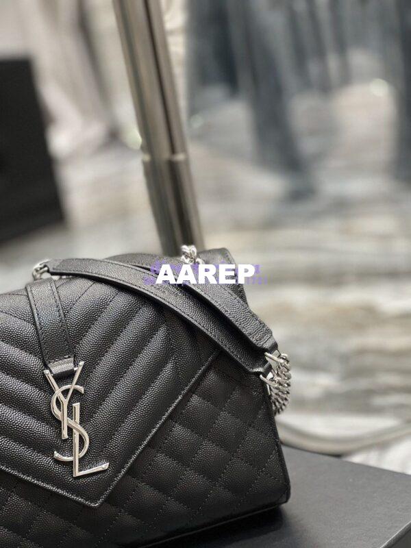 Replica YSL Saint Laurent Medium Envelope Bag In Mix Matelassé Grain De Poudre Embossed Leather 487206 Black in Silver Hardware 3