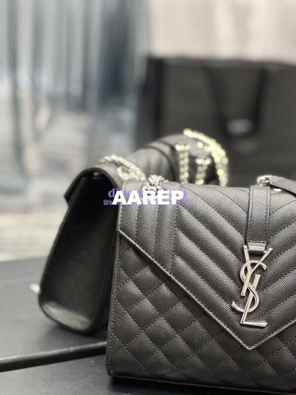 Replica YSL Saint Laurent Medium Envelope Bag In Mix Matelassé Grain De Poudre Embossed Leather 487206 Black in Silver Hardware 4