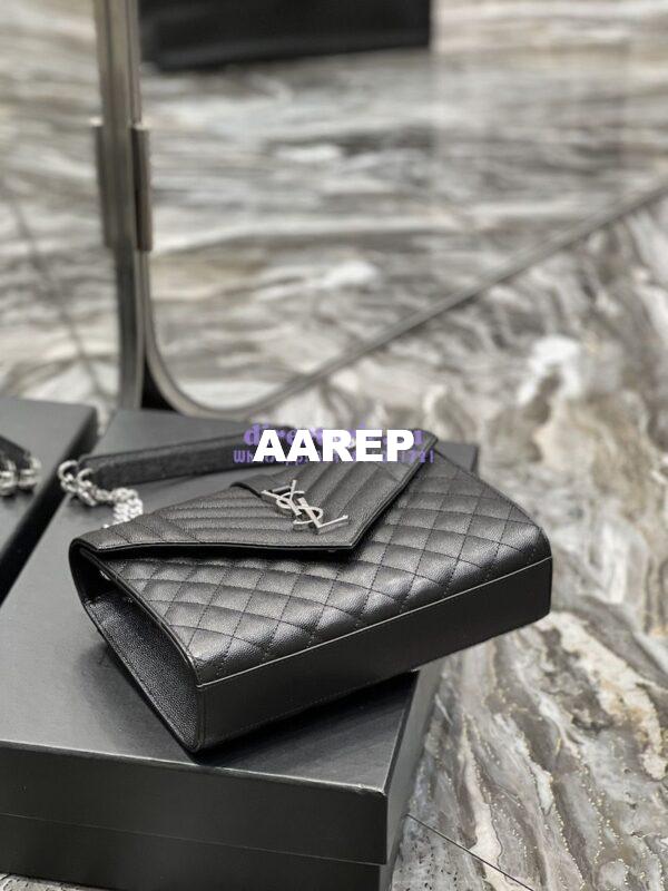 Replica YSL Saint Laurent Medium Envelope Bag In Mix Matelassé Grain De Poudre Embossed Leather 487206 Black in Silver Hardware 13
