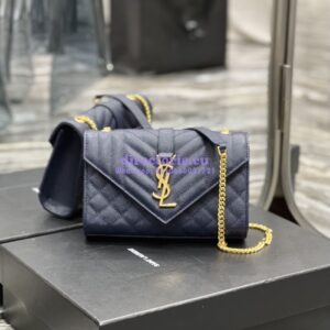 Replica Ysl Envelope Small Bag In Mix Matelasse Grain De Poudre Embossed Leather 526286 Marine