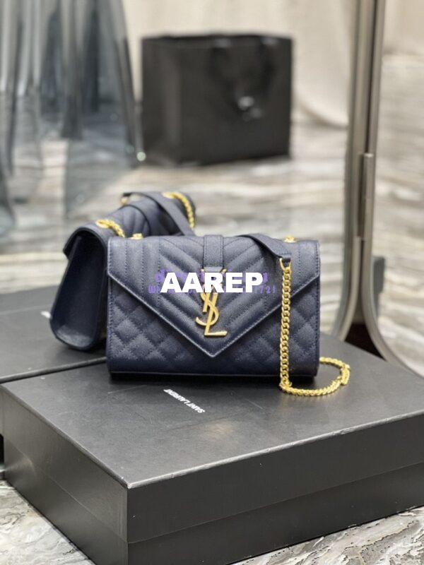 Replica Ysl Envelope Small Bag In Mix Matelasse Grain De Poudre Embossed Leather 526286 Marine 3