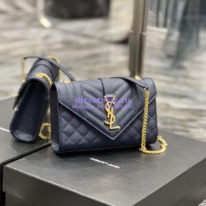 Replica Ysl Envelope Small Bag In Mix Matelasse Grain De Poudre Embossed Leather 526286 Marine 2