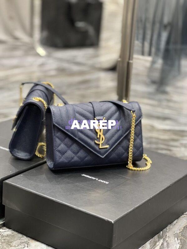 Replica Ysl Envelope Small Bag In Mix Matelasse Grain De Poudre Embossed Leather 526286 Marine 4