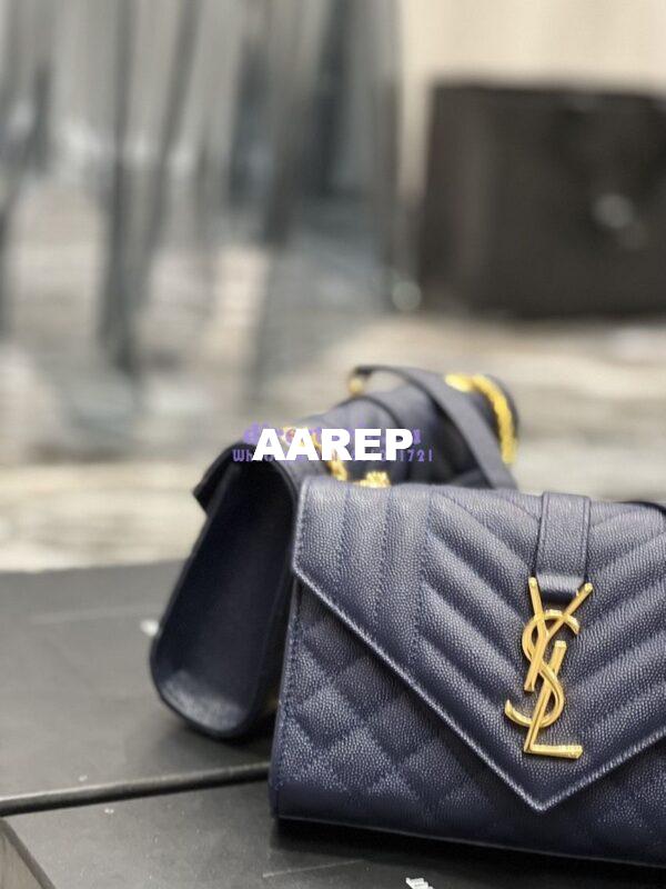 Replica Ysl Envelope Small Bag In Mix Matelasse Grain De Poudre Embossed Leather 526286 Marine 8