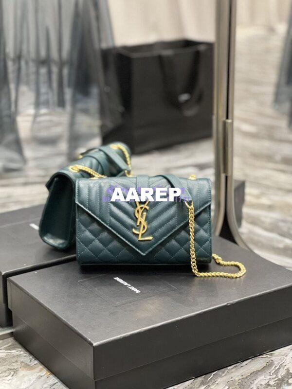 Replica Ysl Envelope Small Bag In Mix Matelasse Grain De Poudre Embossed Leather 526286 Turquoise 4