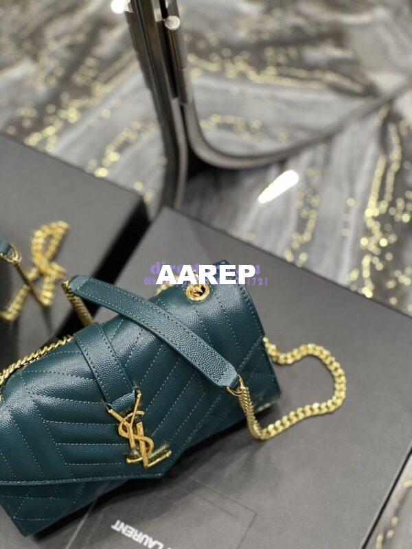 Replica Ysl Envelope Small Bag In Mix Matelasse Grain De Poudre Embossed Leather 526286 Turquoise 6
