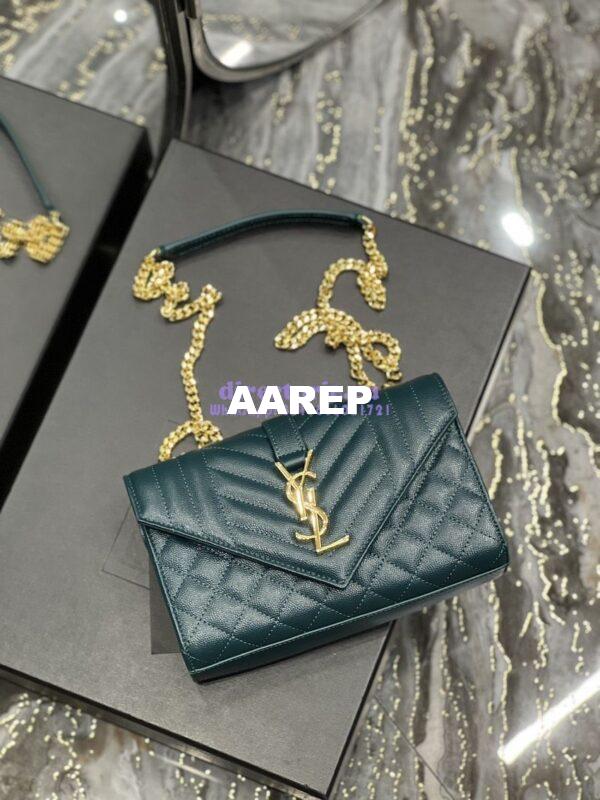 Replica Ysl Envelope Small Bag In Mix Matelasse Grain De Poudre Embossed Leather 526286 Turquoise 7