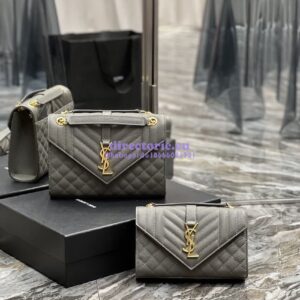 Replica Ysl Envelope Small Bag In Mix Matelasse Grain De Poudre Embossed Leather 526286 Grey