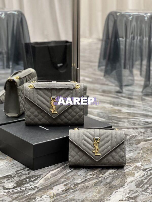 Replica Ysl Envelope Small Bag In Mix Matelasse Grain De Poudre Embossed Leather 526286 Grey 3