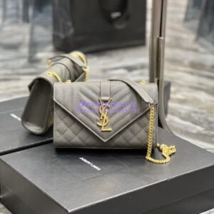 Replica Ysl Envelope Small Bag In Mix Matelasse Grain De Poudre Embossed Leather 526286 Grey 2