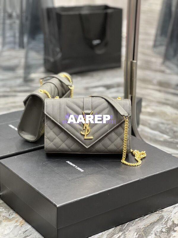 Replica Ysl Envelope Small Bag In Mix Matelasse Grain De Poudre Embossed Leather 526286 Grey 4