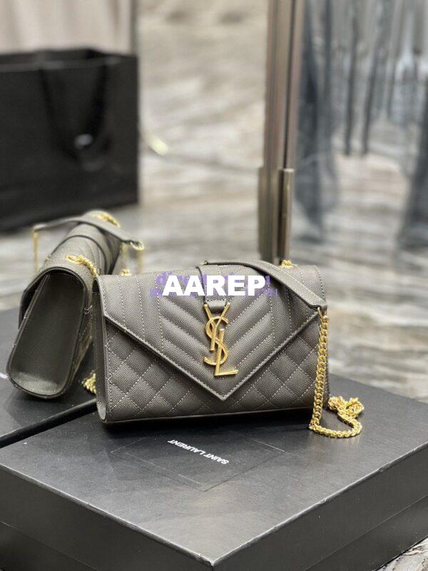 Replica Ysl Envelope Small Bag In Mix Matelasse Grain De Poudre Embossed Leather 526286 Grey 5
