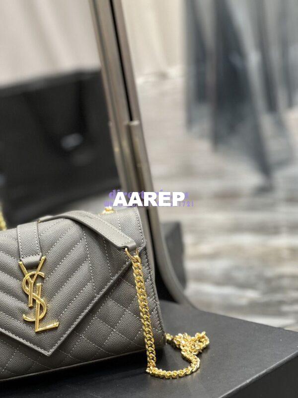 Replica Ysl Envelope Small Bag In Mix Matelasse Grain De Poudre Embossed Leather 526286 Grey 8