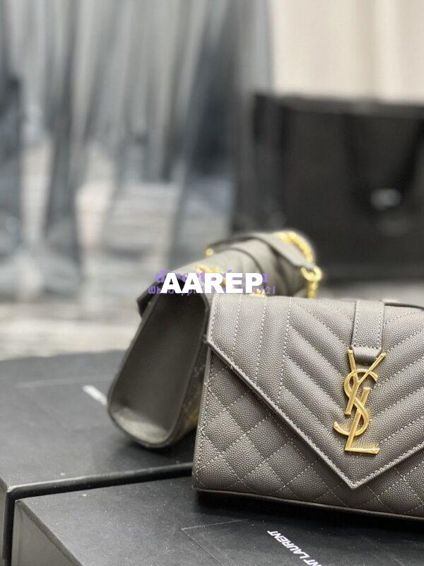 Replica Ysl Envelope Small Bag In Mix Matelasse Grain De Poudre Embossed Leather 526286 Grey 9