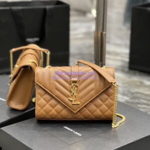 Replica Ysl Envelope Small Bag In Mix Matelasse Grain De Poudre Embossed Leather 526286 Caramel