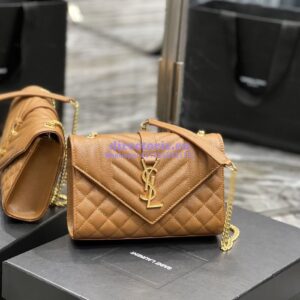 Replica Ysl Envelope Small Bag In Mix Matelasse Grain De Poudre Embossed Leather 526286 Caramel 2